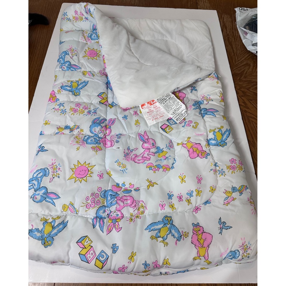 Vintage Eastex Baby Bunting Bag Sleep Sack Quilted Bunny Bird Print Made in USA